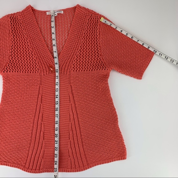 Today's Designer Salmon Pink Single Button Short Sleeve Knit Cardigan, Medium - Picture 15 of 16